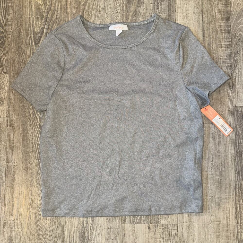 Colsie Women’s Medium Gray Shimmer Metallic Short Sleeve T-Shirt Top NWT